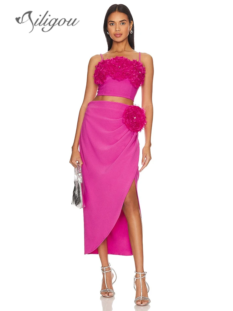 Ailigou 2023 New Summer Women's High Quality Rose Red Large 3D Flower Short Top+Pleated Wrap Skirt 2 Set Elegant Party Set
Ailigou 2023 New Summer Women's High Quality Rose Red Large 3D Flower Short Top+Pleated Wrap Skirt 2 Set Elegant Party Set