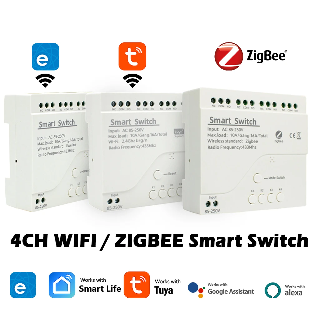 4CH Wifi / Zigbee Relay Smart Wireless Switch Module Tuya / Ewelink 4 Channel AC DC 7-32V 85-250V RF433 4 Way Receiver For Alexa
4CH Wifi / Zigbee Relay Smart Wireless Switch Module Tuya / Ewelink 4 Channel AC DC 7-32V 85-250V RF433 4 Way Receiver For Alexa