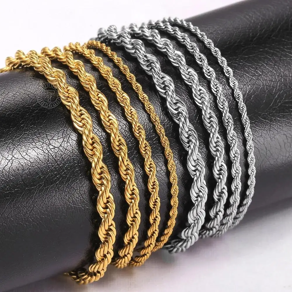 2-5mm Gold Silver Color Rope Chain Bracelets For Men Women Stainless Steel Twisted Rope Link Chain Adjustable Jewelry
2-5mm Gold Silver Color Rope Chain Bracelets For Men Women Stainless Steel Twisted Rope Link Chain Adjustable Jewelry