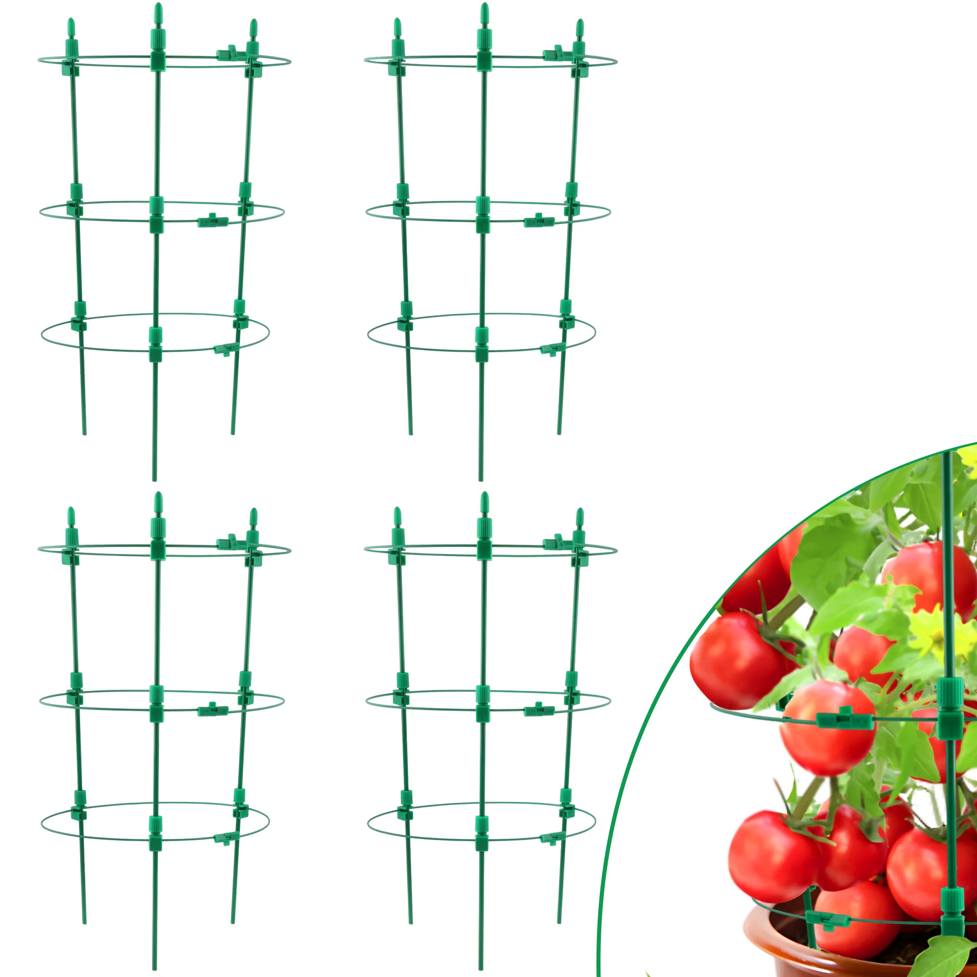 4pcs 18 Inch Adjustable Tomato Plant Stakes - Green Plastic Garden Supports for Climbing Plants
4pcs 18 Inch Adjustable Tomato Plant Stakes - Green Plastic Garden Supports for Climbing Plants