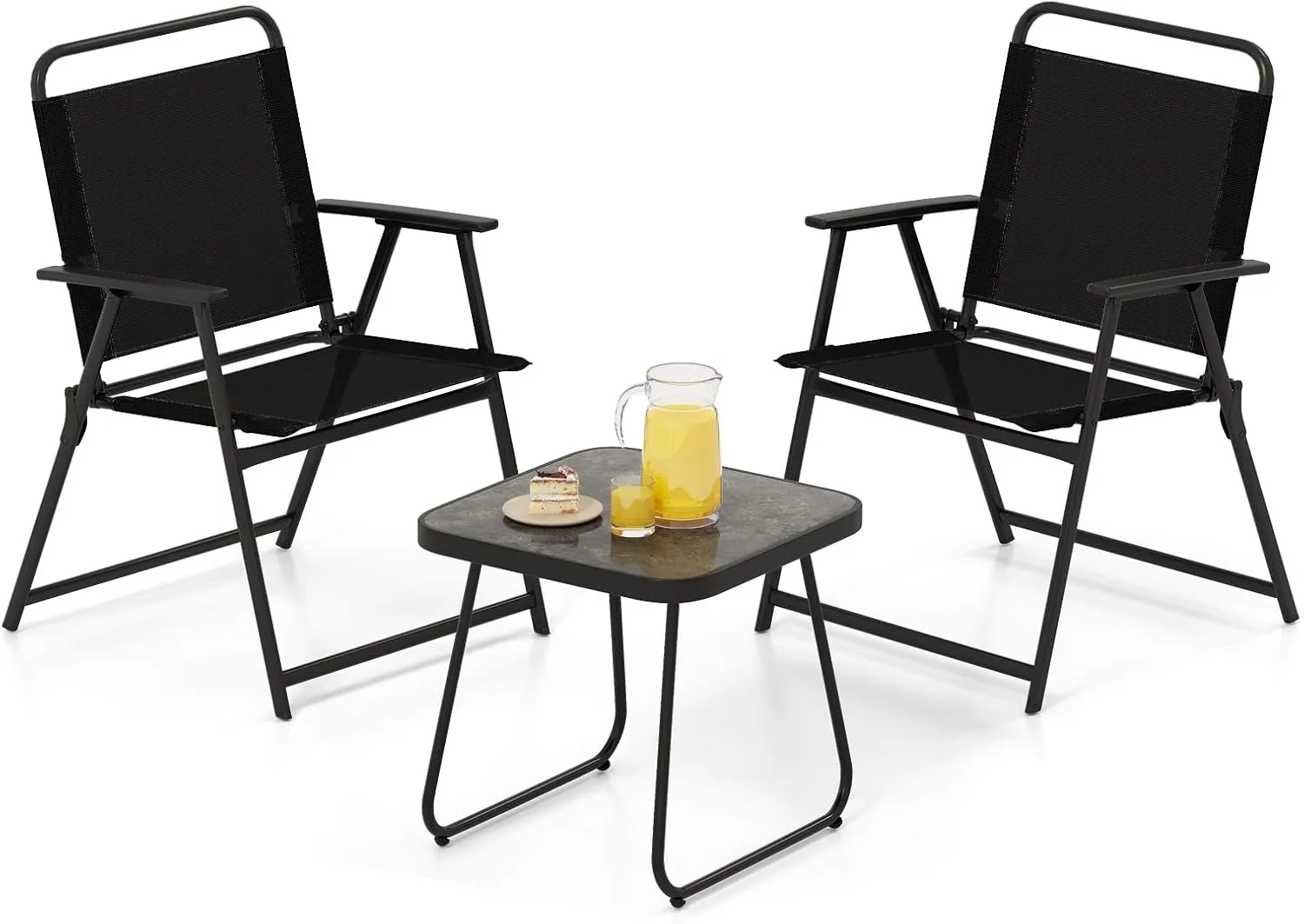3 Pieces Folding Patio Bistro Set, Patio Furniture Set with 2 Folding Fabric Chairs and Side Table, Small Outdoor Conversation S
3 Pieces Folding Patio Bistro Set, Patio Furniture Set with 2 Folding Fabric Chairs and Side Table, Small Outdoor Conversation S