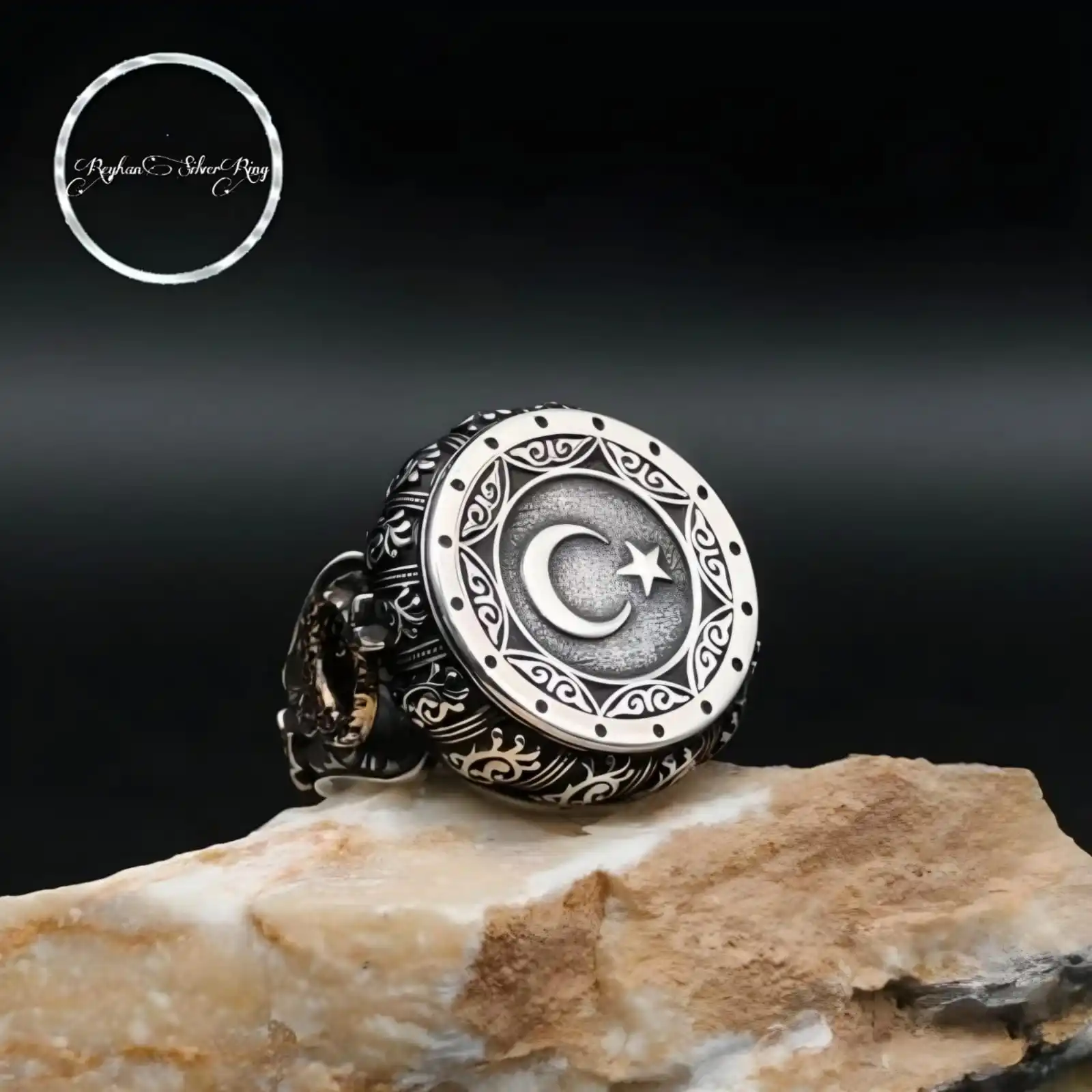 Celestial Moon and Star Embroidered Silver Men's Ring - Turkish Inspired Handmade Band
Celestial Moon and Star Embroidered Silver Men's Ring - Turkish Inspired Handmade Band