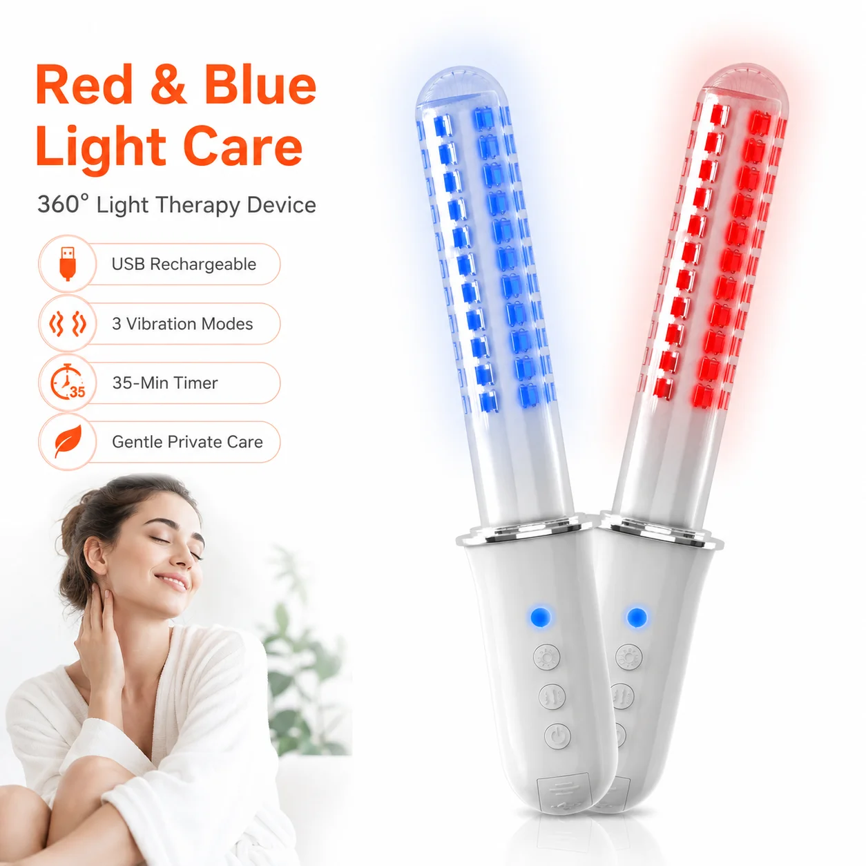 Red Blue Light Therapy Wand for Women USB Rechargeable Vaginal Care Device 136 LEDs Personal Hygiene Massager 3 Modes Timer
Red Blue Light Therapy Wand for Women USB Rechargeable Vaginal Care Device 136 LEDs Personal Hygiene Massager 3 Modes Timer
