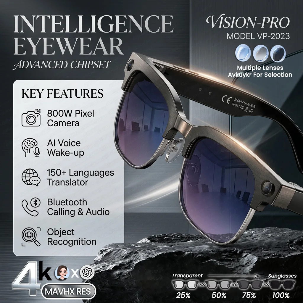New 4k HD 800W Camera Smart Glasses Men 150+Language Translation 1080P shoot Video WIFI Transmission Music Player Call Glasses
New 4k HD 800W Camera Smart Glasses Men 150+Language Translation 1080P shoot Video WIFI Transmission Music Player Call Glasses
