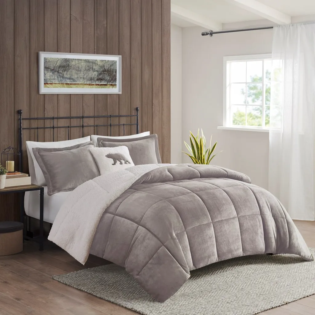 King Plush to Sherpa Down Alternative Comforter Set (Grey+Ivory + Polyester + King)"
King Plush to Sherpa Down Alternative Comforter Set (Grey+Ivory + Polyester + King)"