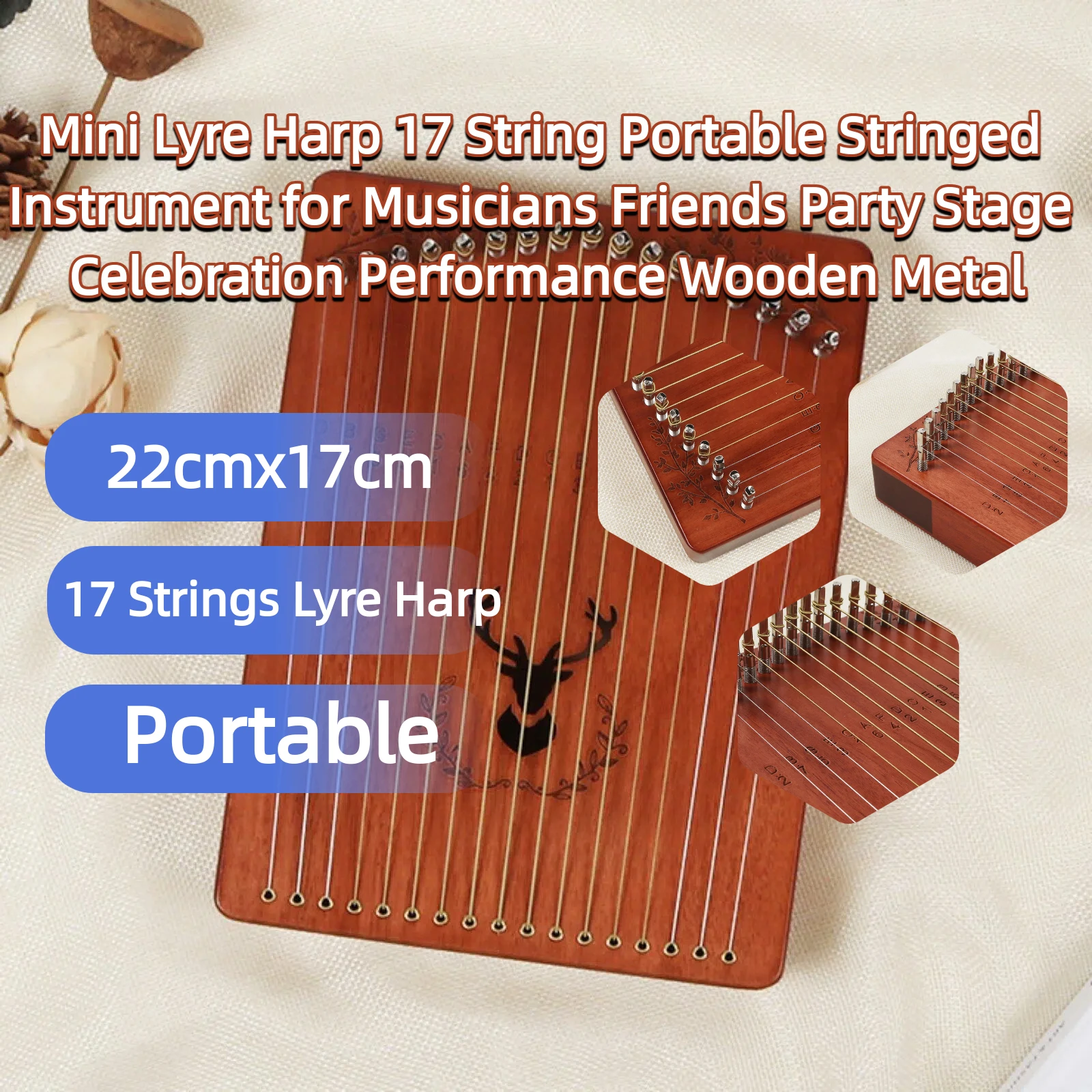 Mini Lyre Harp 17 String Portable Stringed Instrument for Musicians Friends Party Stage Celebration Performance Wooden Metal
Mini Lyre Harp 17 String Portable Stringed Instrument for Musicians Friends Party Stage Celebration Performance Wooden Metal