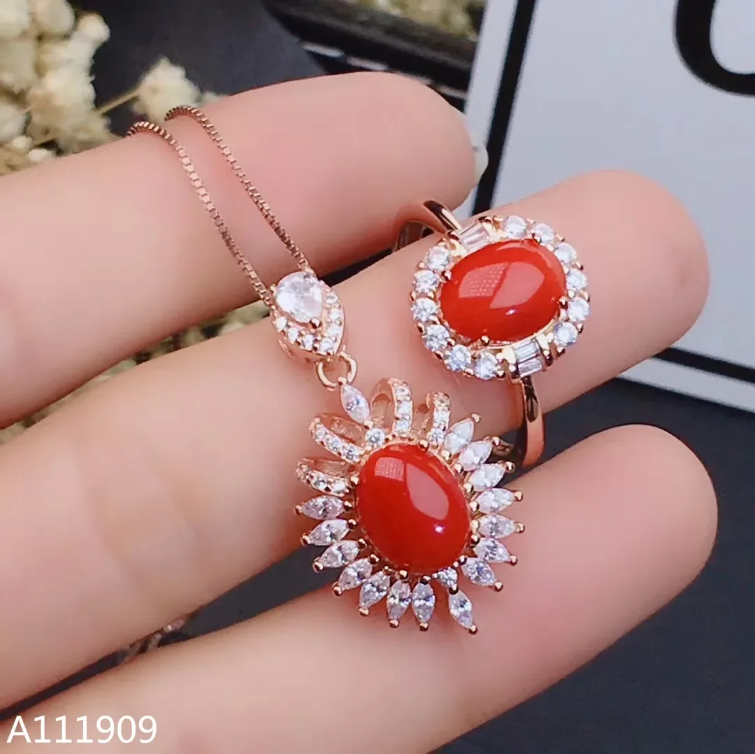 Girls' Natural Red Coral 7x9mm Large Gemstone Necklace Pendant Ring 3-Piece Set 925 Pure Silver Plated Rose Gold Gift for Girlfr
Girls' Natural Red Coral 7x9mm Large Gemstone Necklace Pendant Ring 3-Piece Set 925 Pure Silver Plated Rose Gold Gift for Girlfr