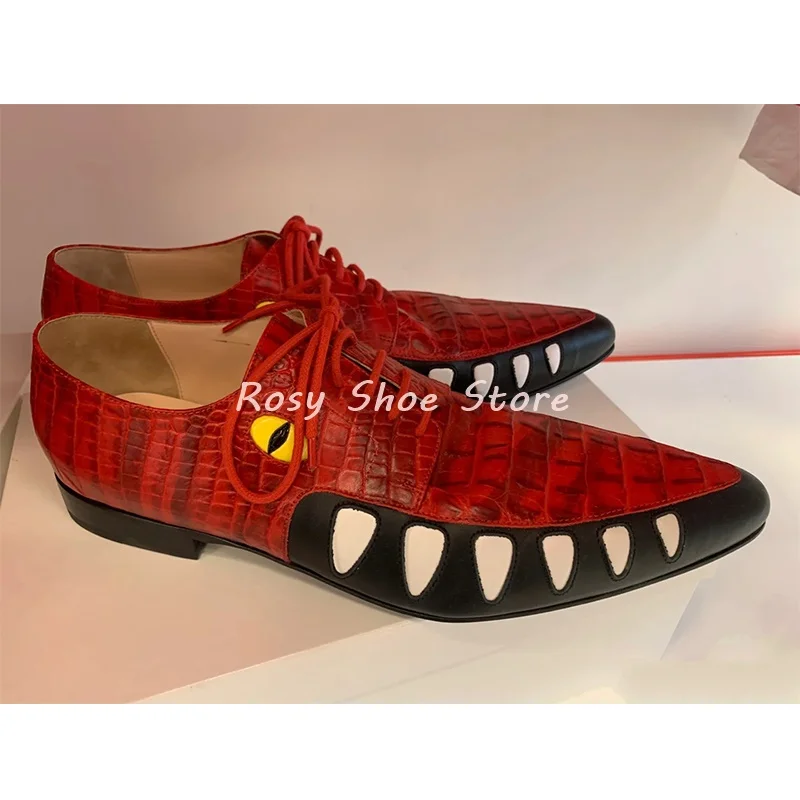 Men's Multicolor Crocodile Pattern Leather Shoe Weird Style Color Matching Point Toe Lace Up Stacked Heel Spring Summer Men Shoe 
Men's Multicolor Crocodile Pattern Leather Shoe Weird Style Color Matching Point Toe Lace Up Stacked Heel Spring Summer Men Shoe