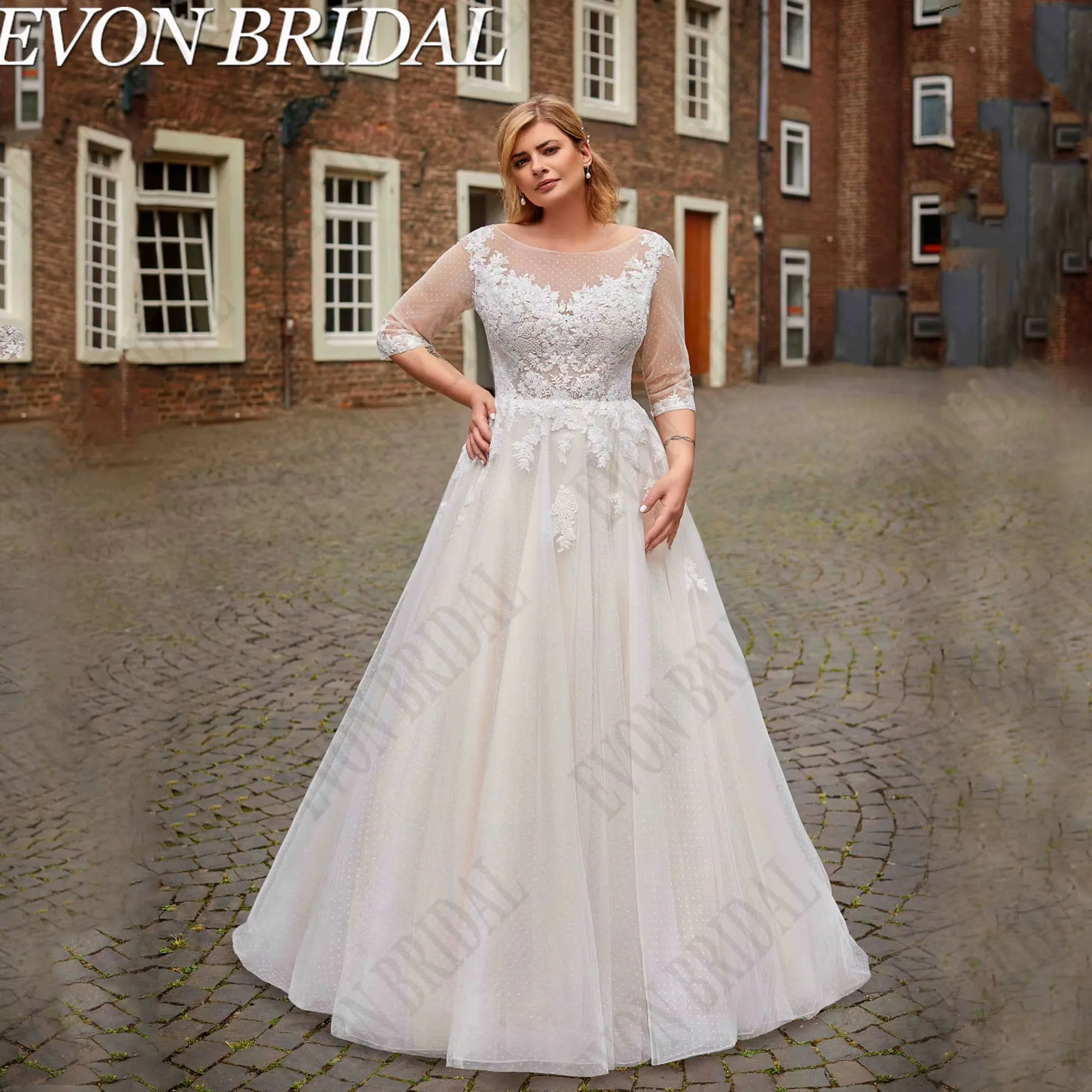 Plus Size Wedding Dresses For Woman Elegant Scoop 3/4 Sleeves Vestidos De Novia Applique Bridal Gowns EVON BRIDAL Customized
Plus Size Wedding Dresses For Woman Elegant Scoop 3/4 Sleeves Vestidos De Novia Applique Bridal Gowns EVON BRIDAL Customized