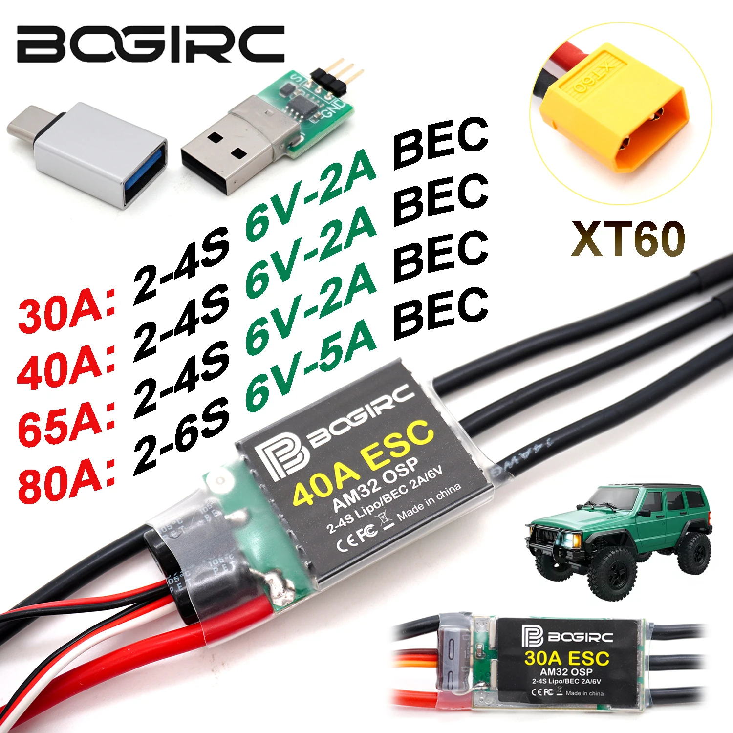RC Climbing Crawler Car Brushless AM32 30A/40A/65A/80A ESC Speed Controller 2-6S Lipo for 1/24 1/18 1/10 1/8 Traxxas Axial SCX10
RC Climbing Crawler Car Brushless AM32 30A/40A/65A/80A ESC Speed Controller 2-6S Lipo for 1/24 1/18 1/10 1/8 Traxxas Axial SCX10