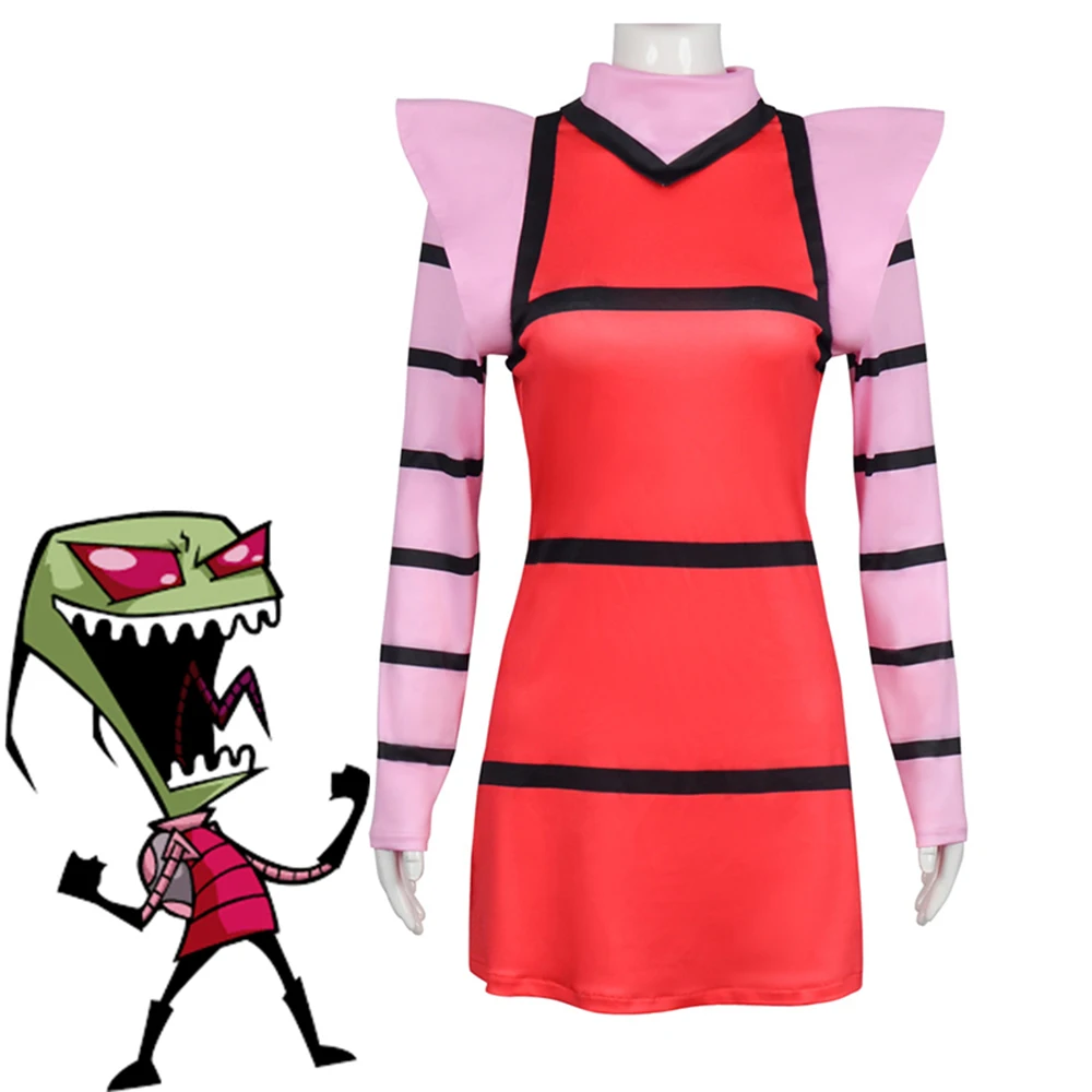 2025 New Invader Zim Zim Cosplay Women Zim Stripe Long Sleeve Pink Dress Irken Human Disguise Zim Suit Adult Halloween Costume
2025 New Invader Zim Zim Cosplay Women Zim Stripe Long Sleeve Pink Dress Irken Human Disguise Zim Suit Adult Halloween Costume