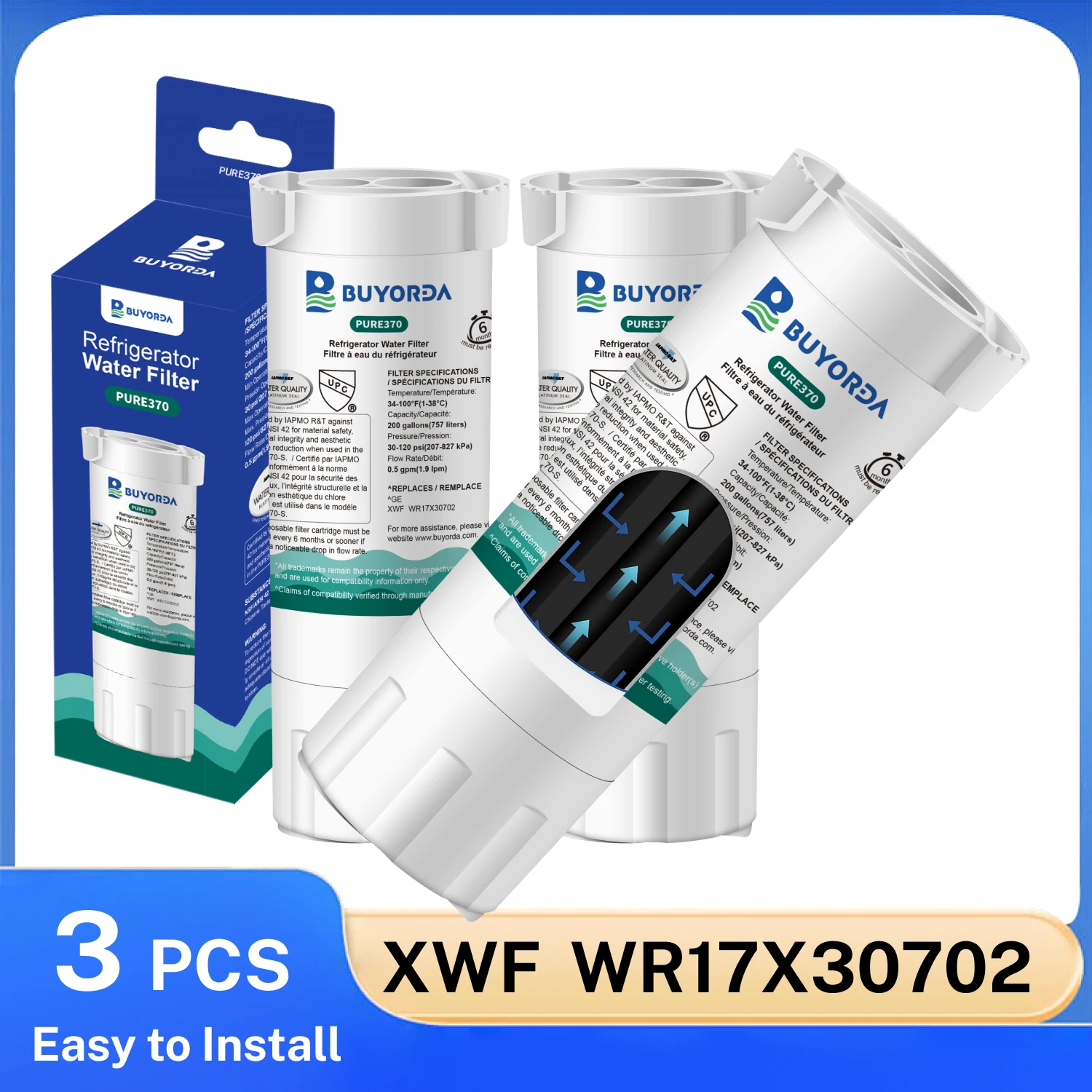 XWF Refrigerator Water Filter 3 Pack Replacement for GE WR17X30702 GBE21 GDE21 GDE25 GFE24 GFE26 GNE21 GNE25 GNE27 Excludes XWFE
XWF Refrigerator Water Filter 3 Pack Replacement for GE WR17X30702 GBE21 GDE21 GDE25 GFE24 GFE26 GNE21 GNE25 GNE27 Excludes XWFE