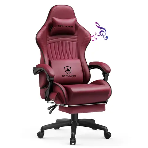 GTPLAYER chaise de jeu réglable ergonomique en simili cuir pivotant PC et chaise de jeu de course avec haut-parleurs intégrés, repose-pieds