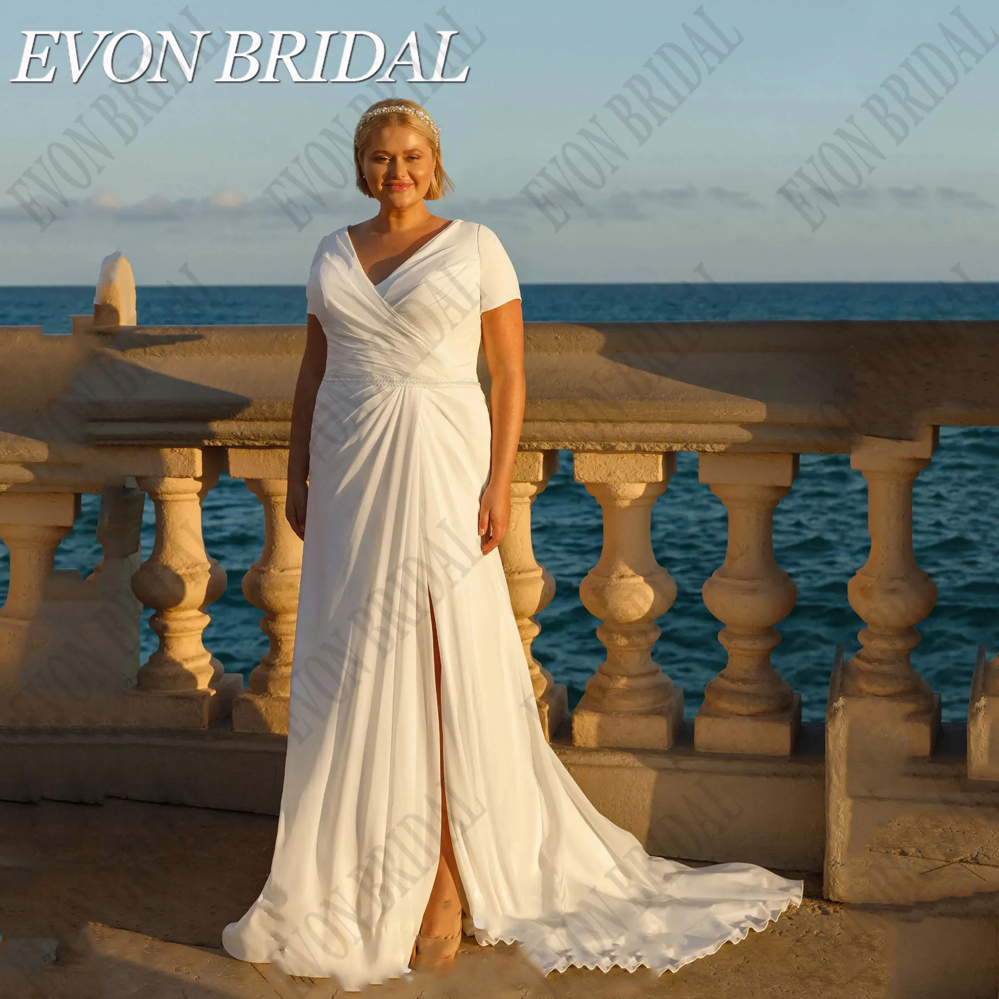 EVON BRIDAL Large Size Woman Wedding Dress Chiffon Short Sleeves Mermaid Classic Robe De Mariée Side Split V-Neck Custom Made
EVON BRIDAL Large Size Woman Wedding Dress Chiffon Short Sleeves Mermaid Classic Robe De Mariée Side Split V-Neck Custom Made