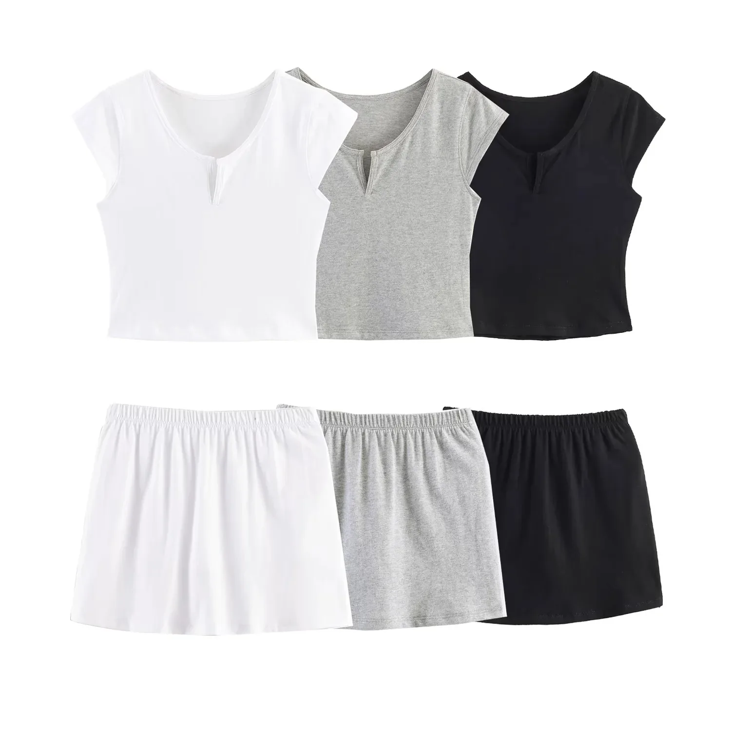 Casual Skirt 2 Piece Set Women Summer Solid Split Neck Crop Top and A Line Mini Skirt Outfits Sporty Matching Sets Vestidos
Casual Skirt 2 Piece Set Women Summer Solid Split Neck Crop Top and A Line Mini Skirt Outfits Sporty Matching Sets Vestidos