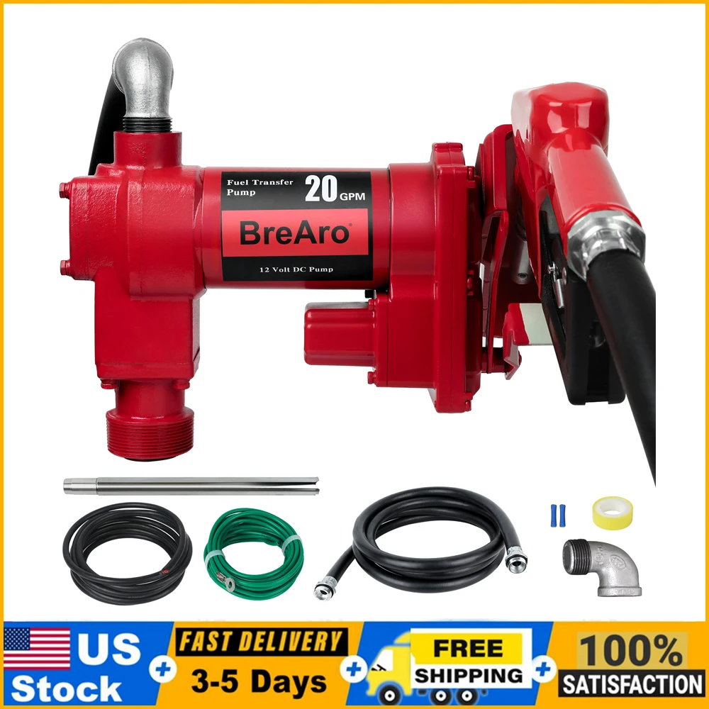 Fuel Transfer Pump 12V 20 GPM with Auto Off Nozzle, Cast Iron Heavy Duty Pump for Gas, Diesel, Kerosene, Biodiesel, Red
Fuel Transfer Pump 12V 20 GPM with Auto Off Nozzle, Cast Iron Heavy Duty Pump for Gas, Diesel, Kerosene, Biodiesel, Red