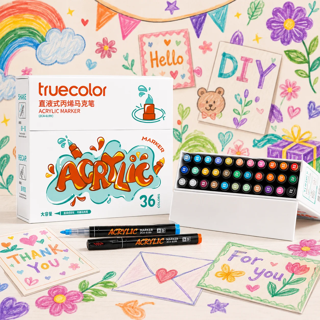 Truecolor 36 Colors Acrylic Marker Pen Set Soft Tip Paint Markers for Rock Painting Canvas Wood Glass DIY Art
Truecolor 36 Colors Acrylic Marker Pen Set Soft Tip Paint Markers for Rock Painting Canvas Wood Glass DIY Art