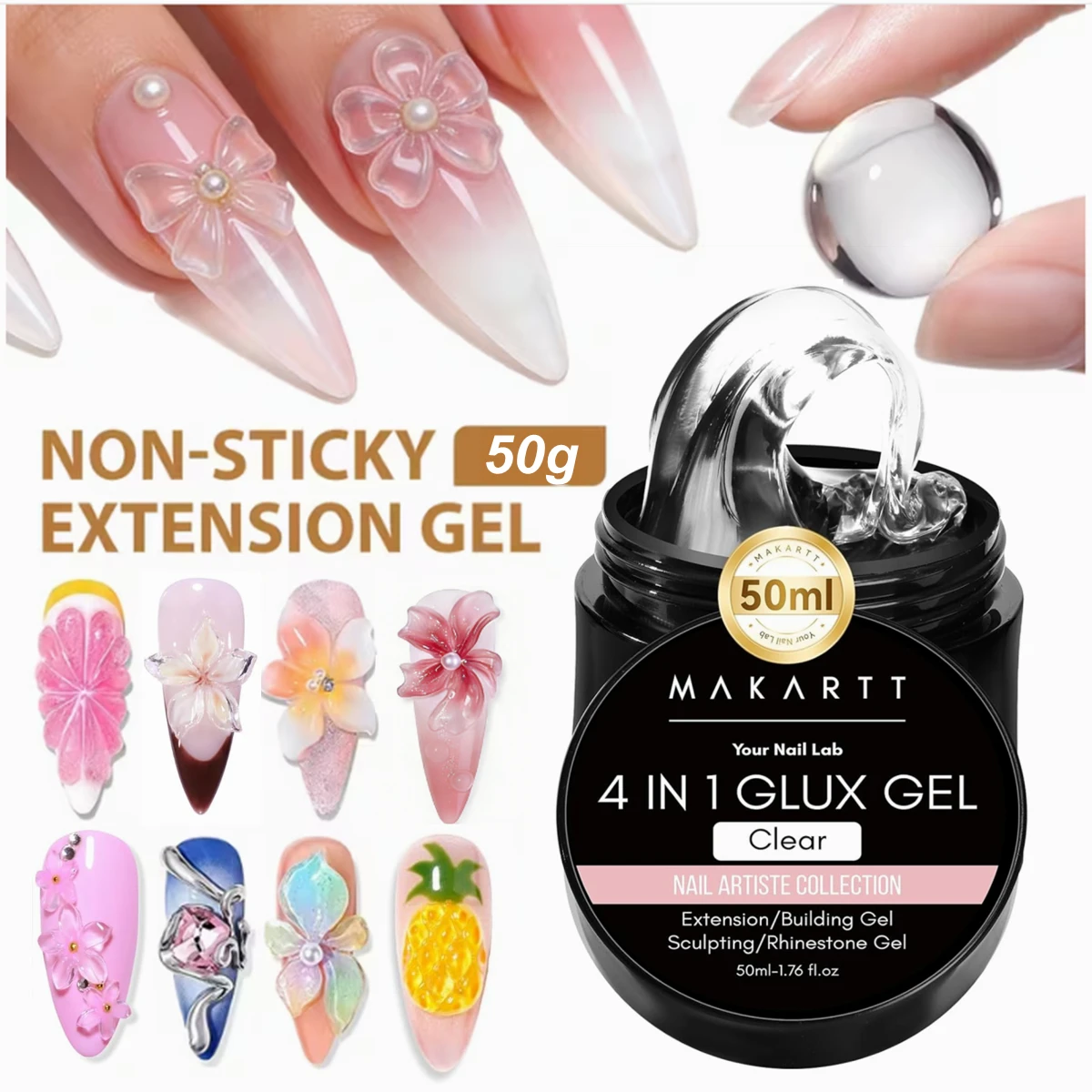 Makartt 3D Gel Nail Art 50g Clear Non-Sticky 3D Sculpting Gel 4-in-1 Solid Gel Builder Extension UV Glue Acrylic Tips Rhinestone
Makartt 3D Gel Nail Art 50g Clear Non-Sticky 3D Sculpting Gel 4-in-1 Solid Gel Builder Extension UV Glue Acrylic Tips Rhinestone