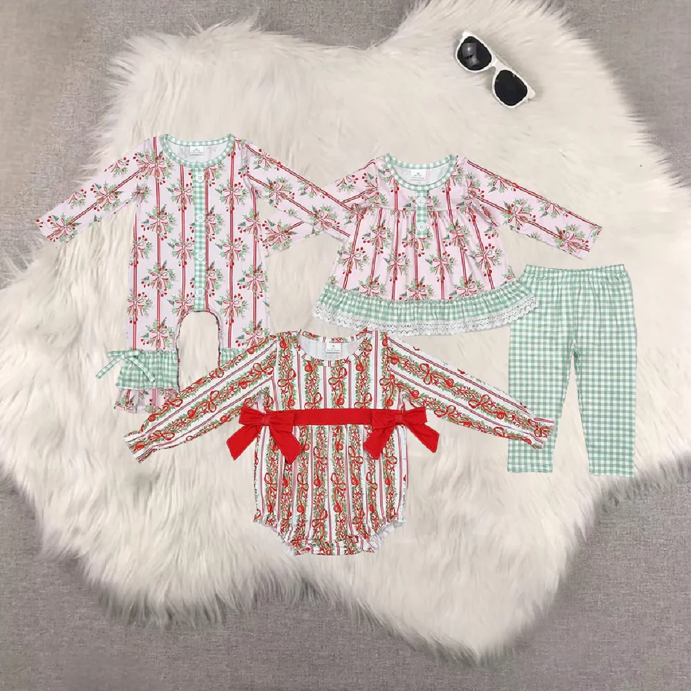 New Fashion Baby Girls Match Christmas Bow Pattern Green Plaid Pink Long Sleeve Pants Set Romper Wholesale Boutique Children RTS
New Fashion Baby Girls Match Christmas Bow Pattern Green Plaid Pink Long Sleeve Pants Set Romper Wholesale Boutique Children RTS