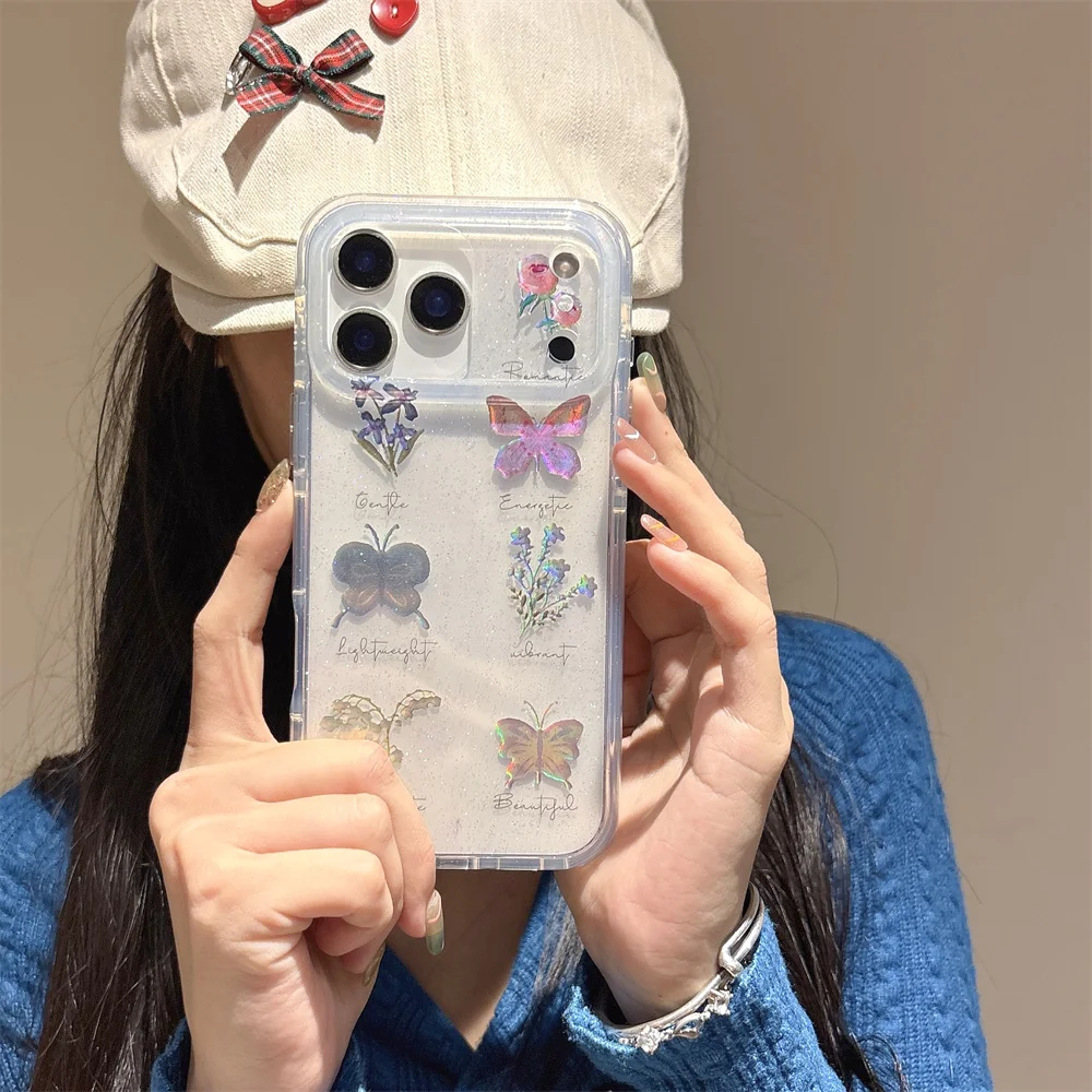 New creative transparent laser butterfly flower soft shell protective case, suitable for iPhone 17/13/14/15/16 Promax all inclus
New creative transparent laser butterfly flower soft shell protective case, suitable for iPhone 17/13/14/15/16 Promax all inclus
