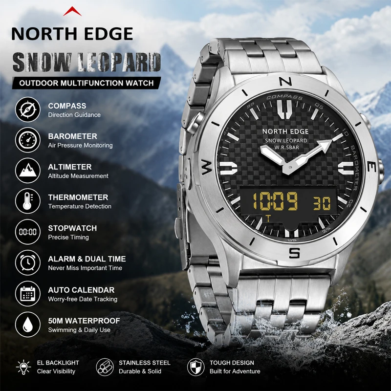 NORTH EDGE Men's Sports Digital Watches Business Luxury Watch For Men Waterproof 50M Altimeter Barometer Compass Luminous Clock
NORTH EDGE Men's Sports Digital Watches Business Luxury Watch For Men Waterproof 50M Altimeter Barometer Compass Luminous Clock