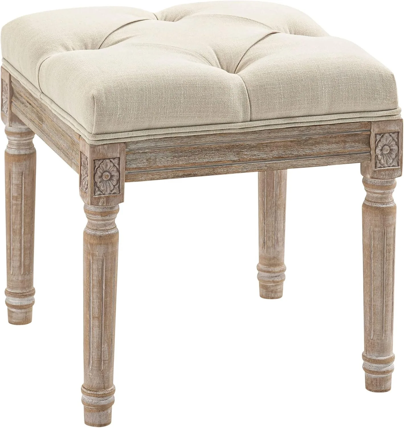 16" Vintage Ottoman, Tufted Foot Stool with Upholstered Seat, Rustic Wood Legs for Bedroom, Living Room, Beige
16" Vintage Ottoman, Tufted Foot Stool with Upholstered Seat, Rustic Wood Legs for Bedroom, Living Room, Beige
