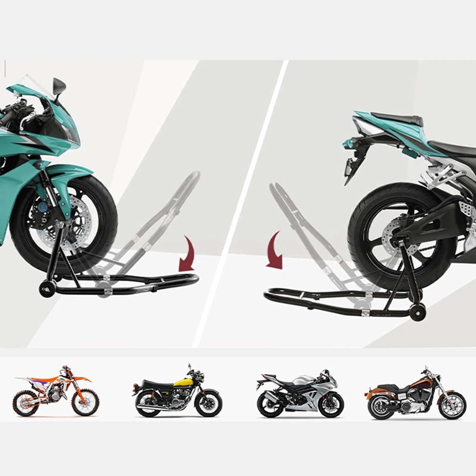 Подставка для мотоцикла, спортивные велосипеды, металлическая подставка для подъема колес, прочные аксессуары для мотоциклов, простая установка для ремонтной мастерской, подставка для переднего колеса
Подставка для мотоцикла, спортивные велосипеды, металлическая подставка для подъема колес, прочные аксессуары для мотоциклов, простая установка для ремонтной мастерской, подставка для переднего колеса