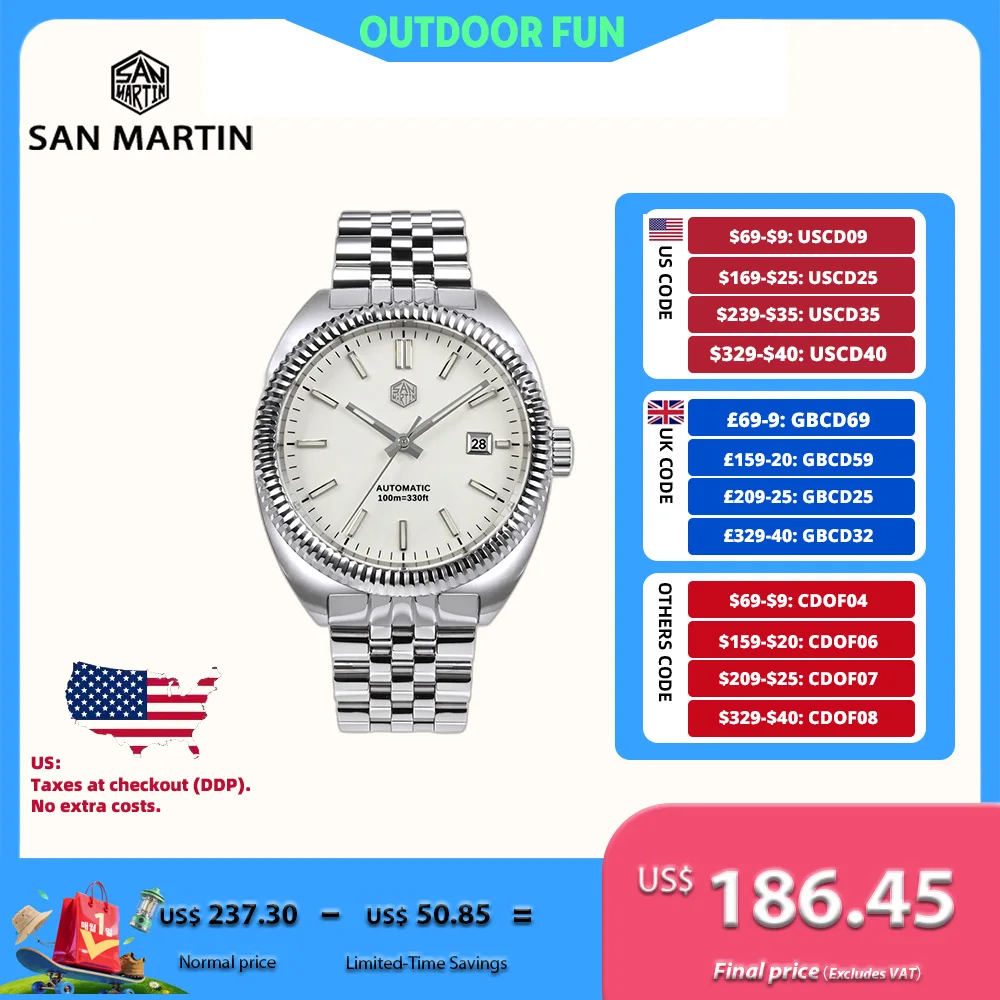 San Martin Original 40mm Men Mechanical Watch Automatic Self Winding Wristwatch Date YN55 5-Link Bracelet Swim Montre SN0069
San Martin Original 40mm Men Mechanical Watch Automatic Self Winding Wristwatch Date YN55 5-Link Bracelet Swim Montre SN0069