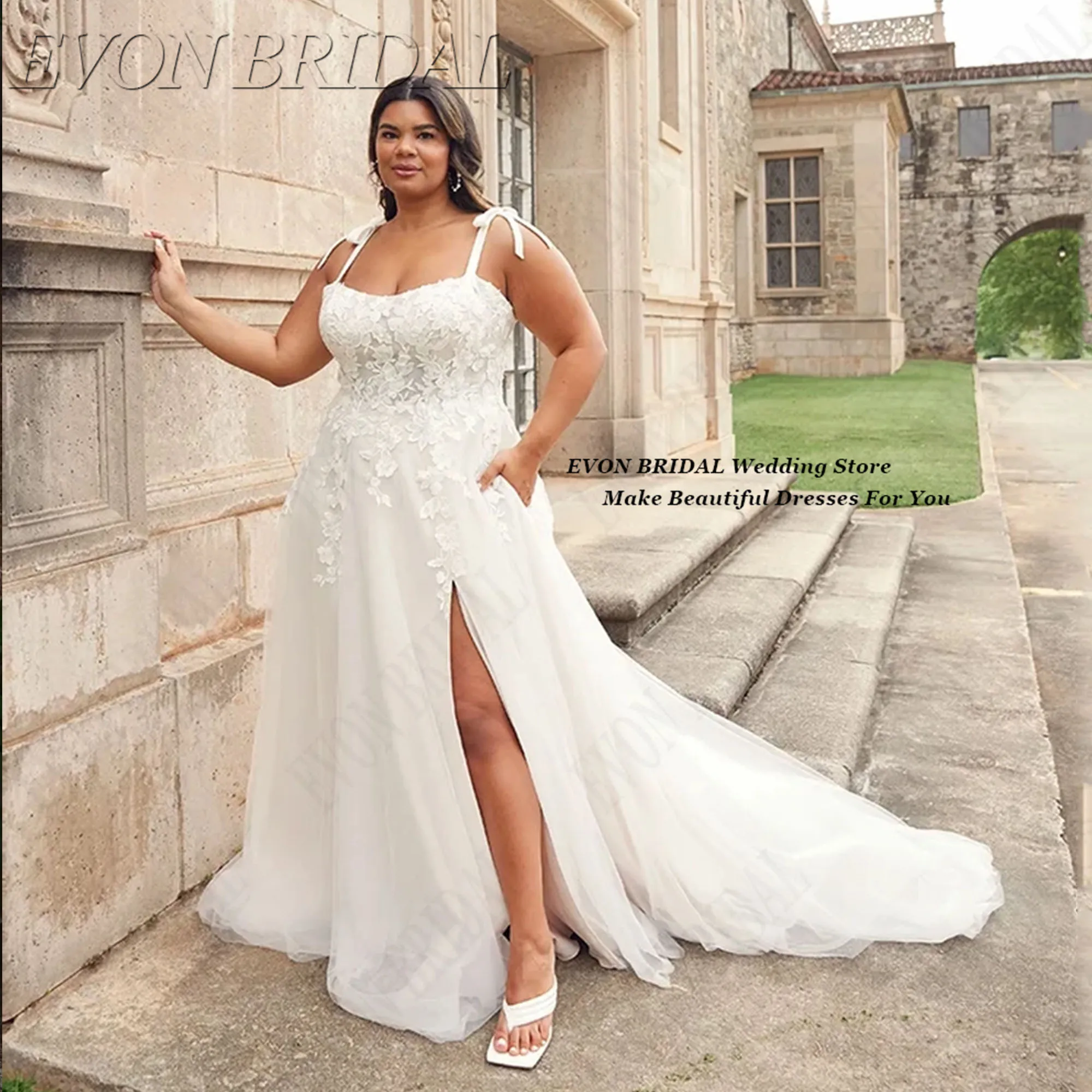 Bow Straps Wedding Dresses Plus Size Woman Bride Sleeveless Customized Lace Applique Bride Gowns Vestidos De Novia EVON BRIDAL
Bow Straps Wedding Dresses Plus Size Woman Bride Sleeveless Customized Lace Applique Bride Gowns Vestidos De Novia EVON BRIDAL