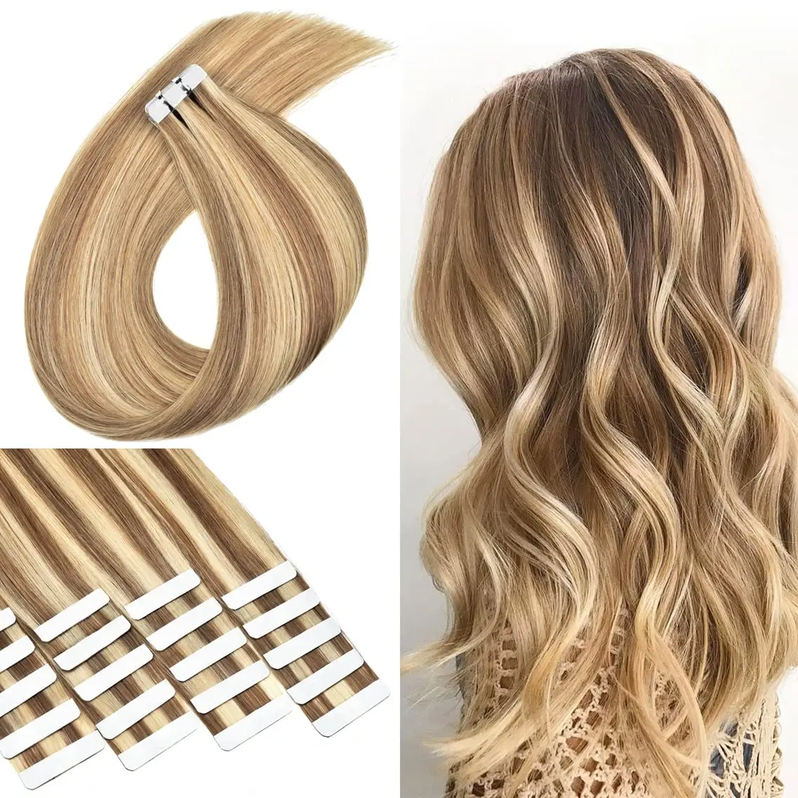 #P8/613 Tape In Hair Extensions Human Hair Camel Brown Mixed with Bleach Blonde 50g/Pack 20pieces Straight Seamless Skin Weft
#P8/613 Tape In Hair Extensions Human Hair Camel Brown Mixed with Bleach Blonde 50g/Pack 20pieces Straight Seamless Skin Weft