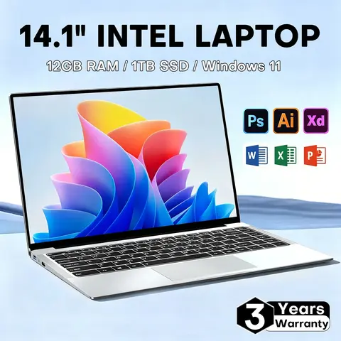 14.1" Dizüstü Bilgisayar Windows 11 Pro Intel Atom A3950 Dizüstü Bilgisayar 12GB RAM 512GB 1TB M.2 SSD 1920*1080P Ofis Çalışma Bilgisayarı