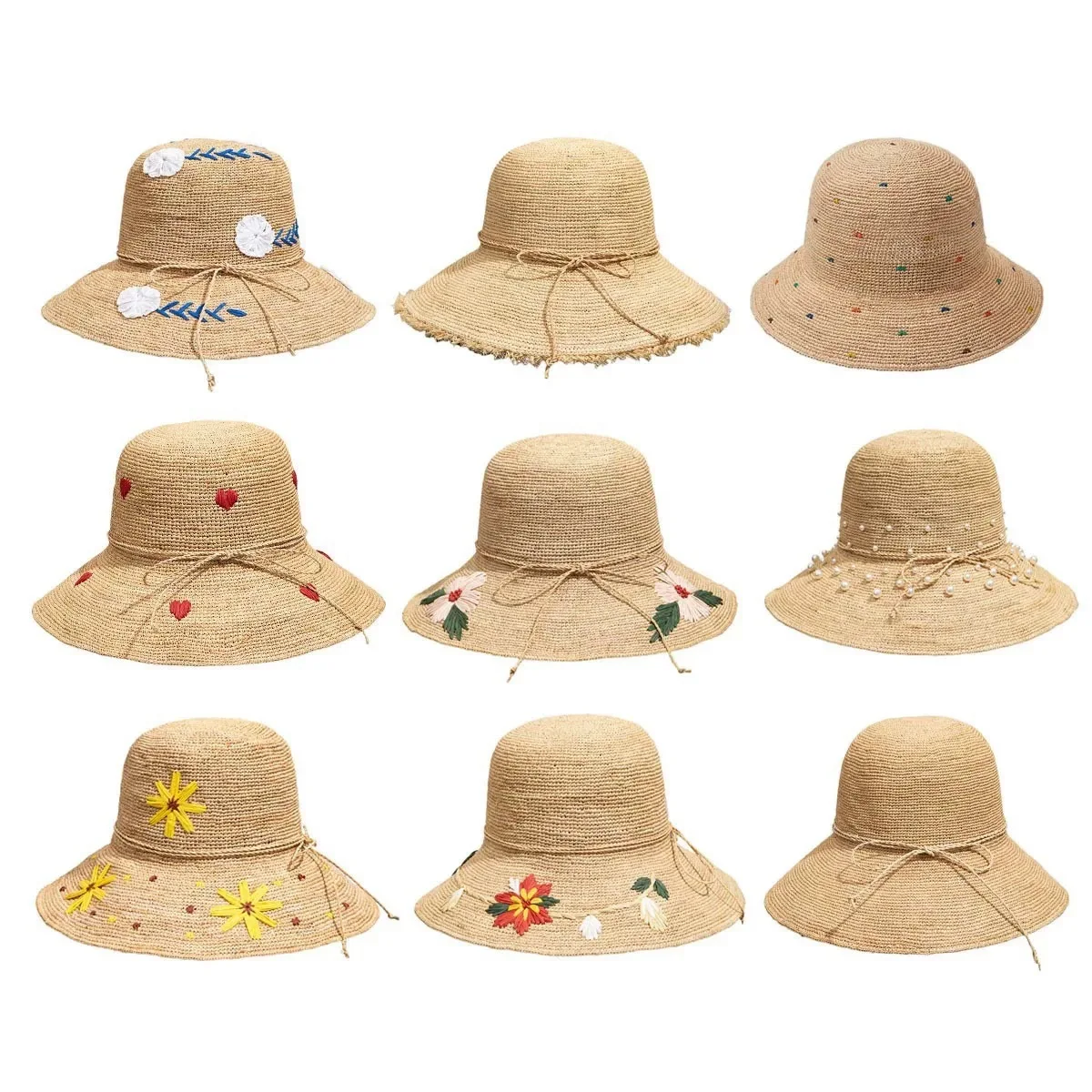 Summer hand-woven raffia fisherman's hat with white floral embroidery for women's summer beach vacations and everyday wear벙거지모자
Summer hand-woven raffia fisherman's hat with white floral embroidery for women's summer beach vacations and everyday wear벙거지모자