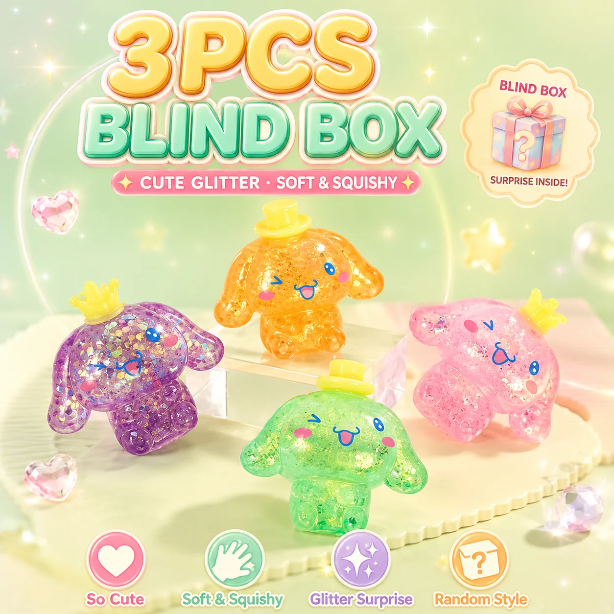 Sanrio Melody Glitter Stretchy Maltose Squishy TPR Stress Relief Squeeze Toy Cute Soft Fidget Random 3pcs Blind Box Squishy Set
Sanrio Melody Glitter Stretchy Maltose Squishy TPR Stress Relief Squeeze Toy Cute Soft Fidget Random 3pcs Blind Box Squishy Set