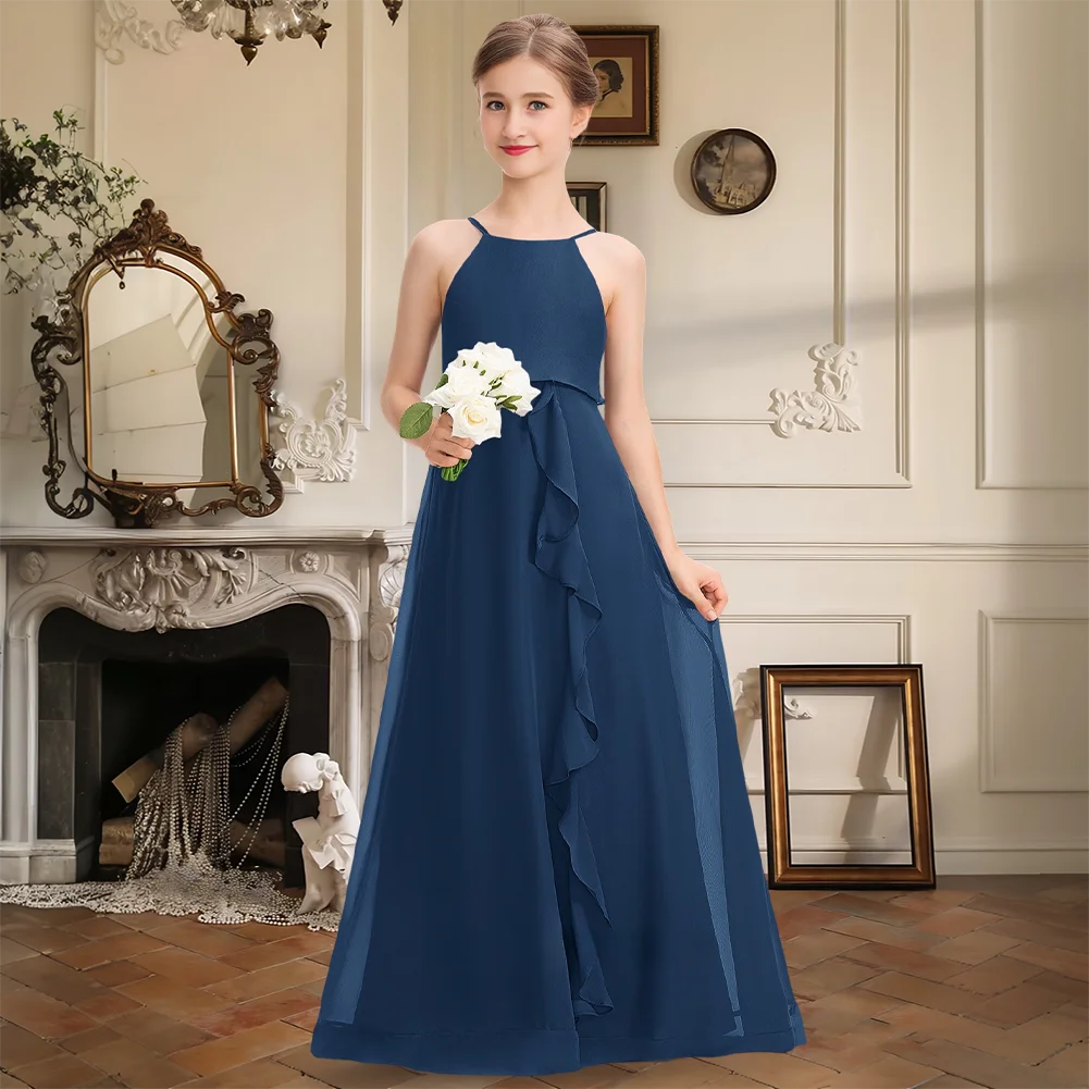 Elegant Junior Bridesmaid Dress Floor Length Chiffon Halter Cascading Ruffles Flower Girl Dress Girls Formal Wedding Party
Elegant Junior Bridesmaid Dress Floor Length Chiffon Halter Cascading Ruffles Flower Girl Dress Girls Formal Wedding Party