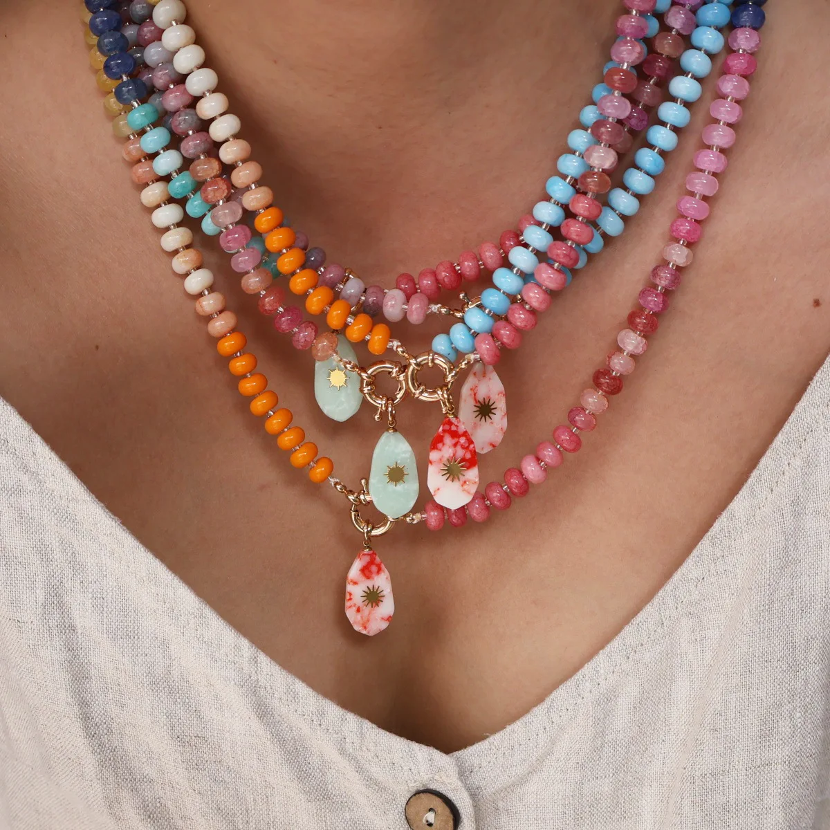 2026 European and American style natural stone pendant colorful bead necklace summer beach dopamine necklace gift
2026 European and American style natural stone pendant colorful bead necklace summer beach dopamine necklace gift