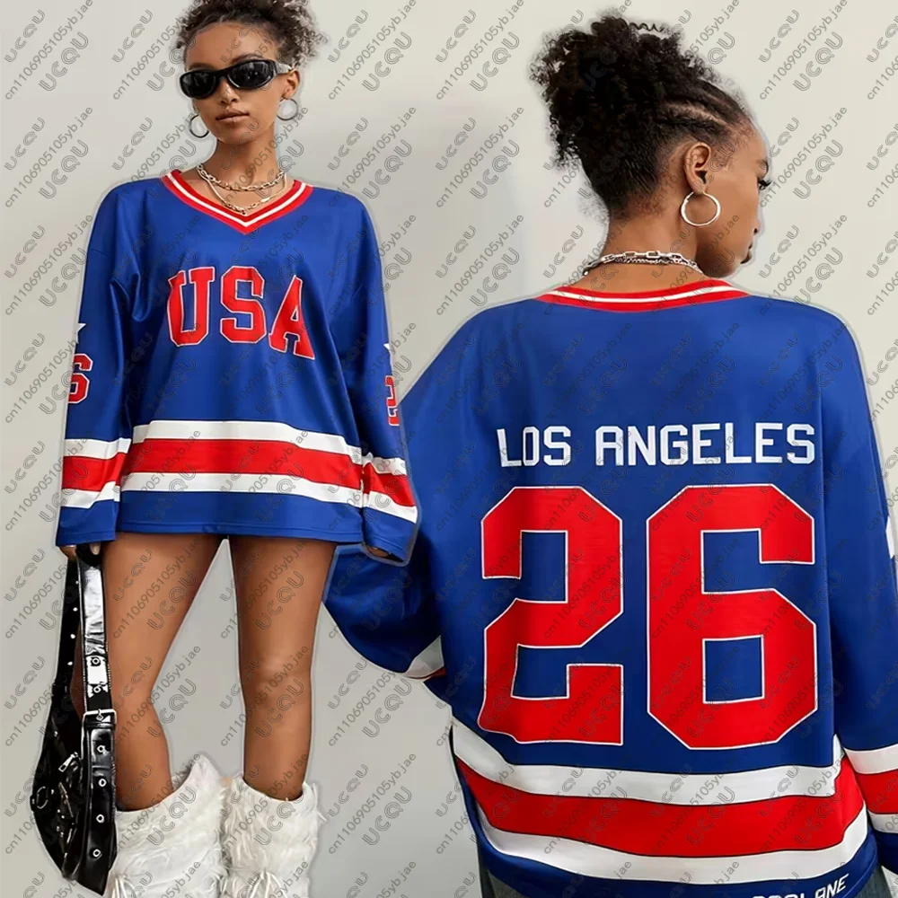 Женская повседневная толстовка в университетском стиле с V-образным вырезом, свободного кроя, с длинными рукавами, с принтом Alphabet, весна/лето, LOS ANGELES 26, футболка-свитшот в гоночном стиле
Женская повседневная толстовка в университетском стиле с V-образным вырезом, свободного кроя, с длинными рукавами, с принтом Alphabet, весна/лето, LOS ANGELES 26, футболка-свитшот в гоночном стиле