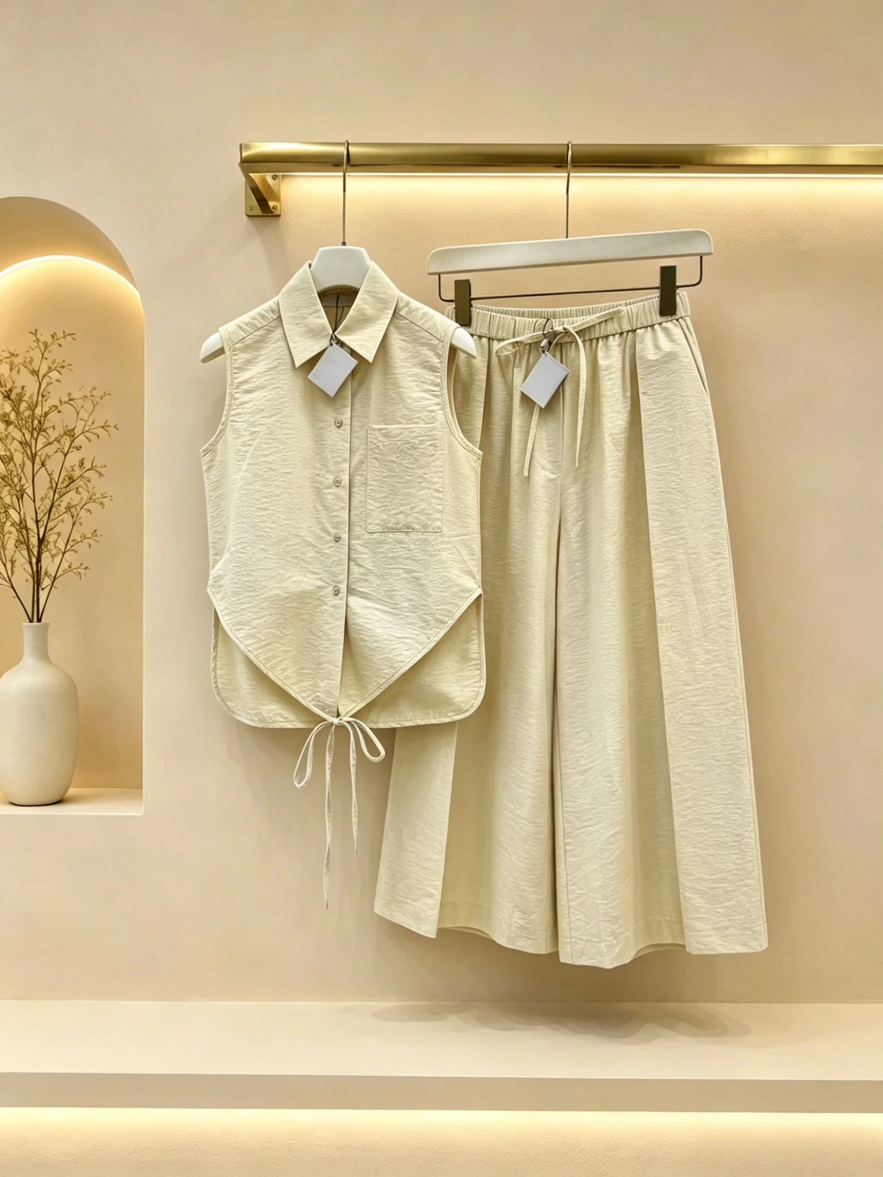2026 Women Two Piece Set Yellow Patch Pocket Sleeveless Shirt Curved Split Hem Fluid Wide Leg Pants Structured Texture
2026 Women Two Piece Set Yellow Patch Pocket Sleeveless Shirt Curved Split Hem Fluid Wide Leg Pants Structured Texture