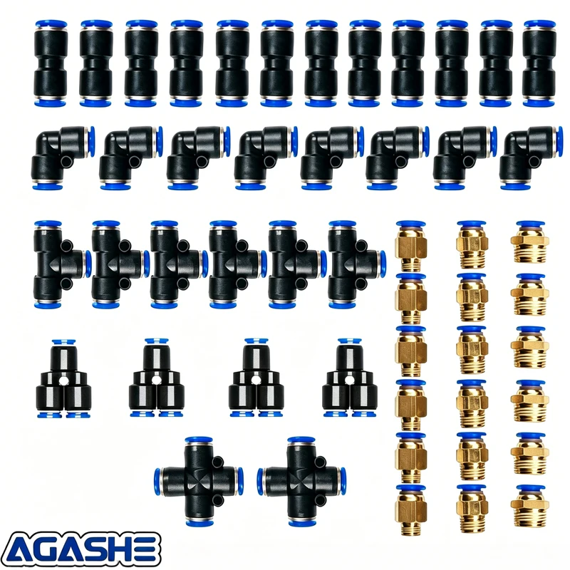 AGASHE 50-Pack 8mm Pneumatic Quick Connect Fittings Set - Straight, Elbow, Y-Type, T-Type, Cross & PC Metal Coupler
AGASHE 50-Pack 8mm Pneumatic Quick Connect Fittings Set - Straight, Elbow, Y-Type, T-Type, Cross & PC Metal Coupler