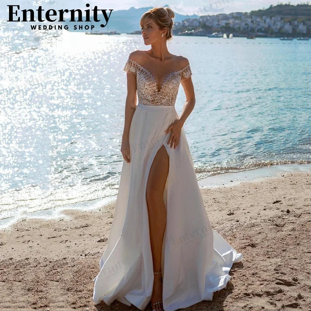 Simple Lace Appliques Wedding Dresses Side Split Illusion Bridal Dress Off The Shoulder Sweep Train Bridal Gown Vestido De Novia
Simple Lace Appliques Wedding Dresses Side Split Illusion Bridal Dress Off The Shoulder Sweep Train Bridal Gown Vestido De Novia