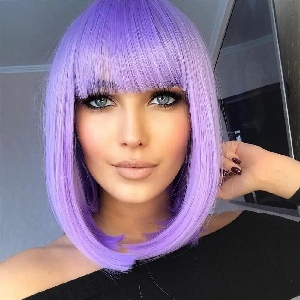 Short Purple Wigs For Women 10" Human Hair Wigs Purple Bob Hair Wig With Bangs Natural Fashion Cute Colored Wigs For Mard
Short Purple Wigs For Women 10" Human Hair Wigs Purple Bob Hair Wig With Bangs Natural Fashion Cute Colored Wigs For Mard