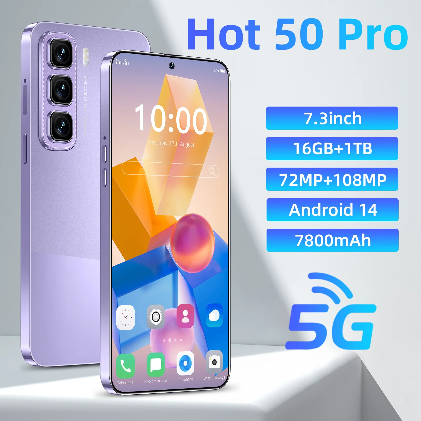 New 2025 Global Edition Hot 50 Pro Cell Phone 7.3-inch Snapdragon 8 Gen3 7800mAh Battery 5G Dual Card Dual Standby Smartphone
New 2025 Global Edition Hot 50 Pro Cell Phone 7.3-inch Snapdragon 8 Gen3 7800mAh Battery 5G Dual Card Dual Standby Smartphone