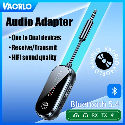 Bluetooth 5.4 Audio Adapter Music Stereo 2 IN 1 Wireless Receiver Transmitter with MIC for Car PC Headset Connect Dual Devices