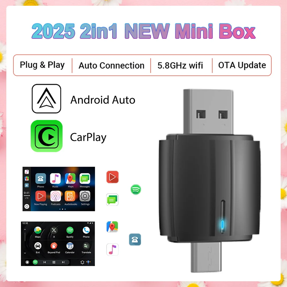 2025 2in1 Wired to Wireless CarPlay Android Auto Adapter for OEM Car Stereo USB Type-C Wifi BT Plug&Play Apple Carplay Adaper
2025 2in1 Wired to Wireless CarPlay Android Auto Adapter for OEM Car Stereo USB Type-C Wifi BT Plug&Play Apple Carplay Adaper