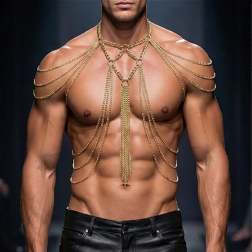 European And American Summer Men's Sexy Body Chain Handmade Spliced Shoulder Chain Tassel Hollow Chest Chain
European And American Summer Men's Sexy Body Chain Handmade Spliced Shoulder Chain Tassel Hollow Chest Chain