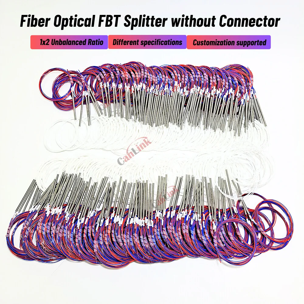 100pcs 5/95 10/90 20/80 Different Types 1x2 0.9mm Unbalanced Coupler Fiber Optic FBT Splitter, Without Connectors
100pcs 5/95 10/90 20/80 Different Types 1x2 0.9mm Unbalanced Coupler Fiber Optic FBT Splitter, Without Connectors