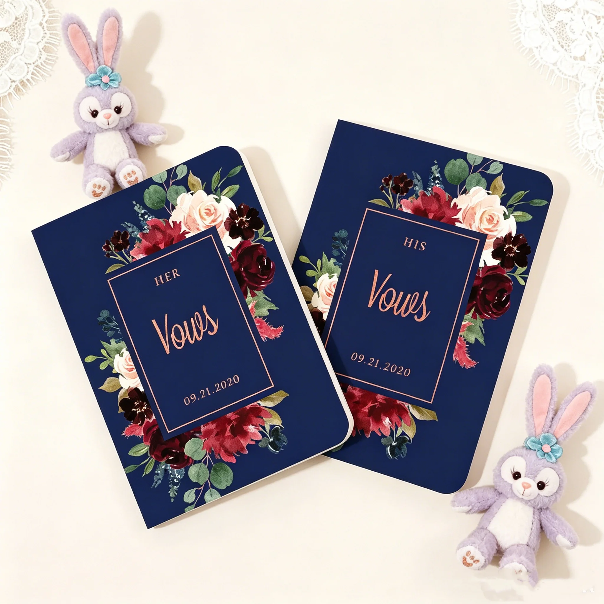 Personalized Vow Books Set of 2, His & Her Vow Booklets, Navy Blue & Rose Gold Wedding Promise Journals with Color Options
Personalized Vow Books Set of 2, His & Her Vow Booklets, Navy Blue & Rose Gold Wedding Promise Journals with Color Options
