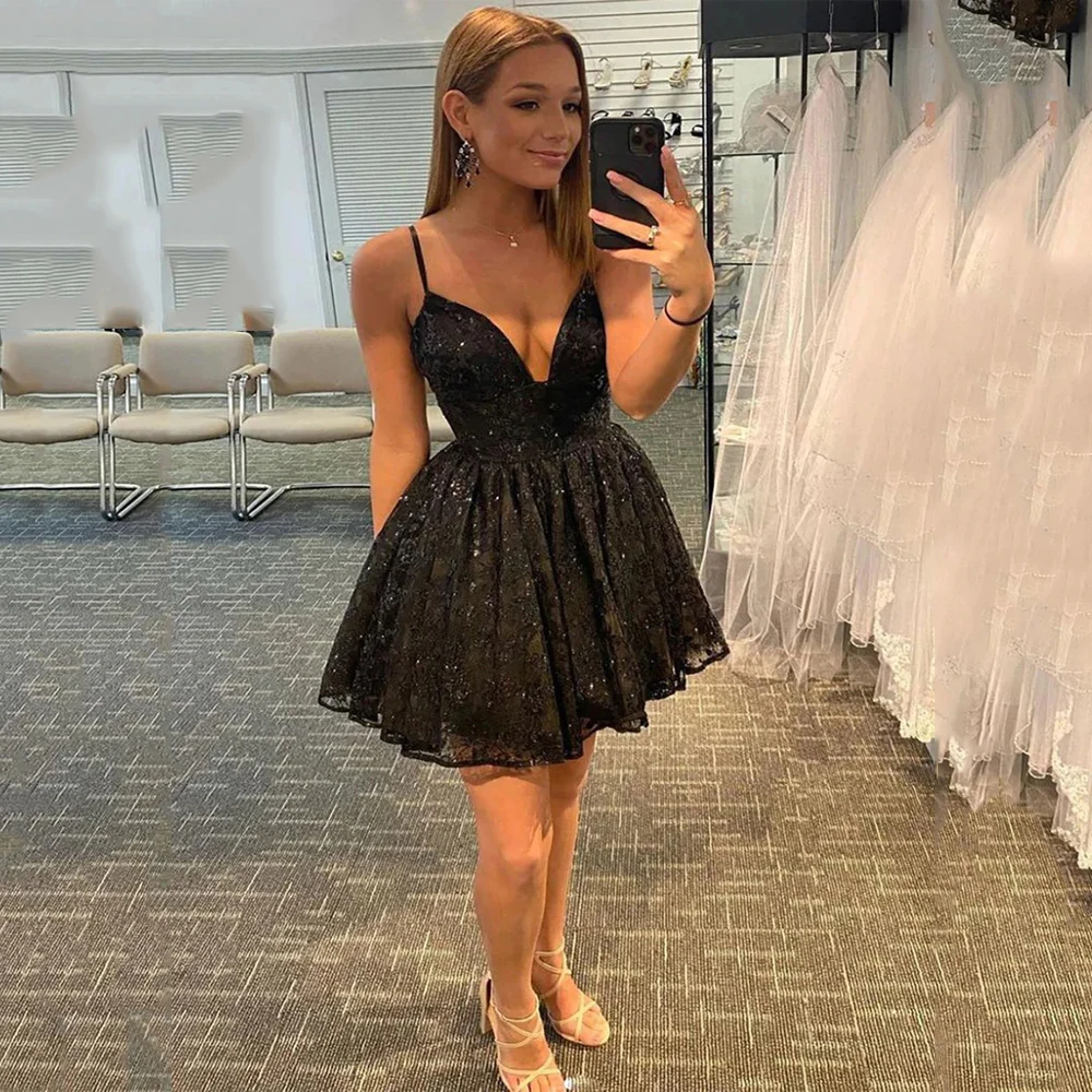 Fashion Cocktail Dress Sexy Deep V-neck Sleeveless Black Tulle Beautiful Sequins Short Women Formal Occasion Party Prom Gown
Fashion Cocktail Dress Sexy Deep V-neck Sleeveless Black Tulle Beautiful Sequins Short Women Formal Occasion Party Prom Gown