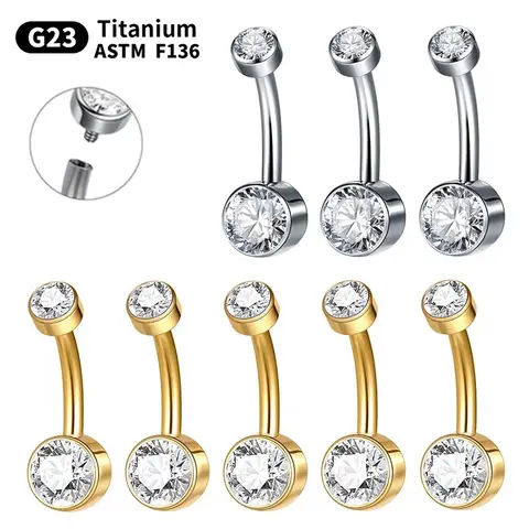 5/10Pcs Titanium Belly Button Ring 14G 6mm 8mm 10mm 12mm Belly Piercing Jewelry with Cubic Zirconia Short Bar Navel Piercings