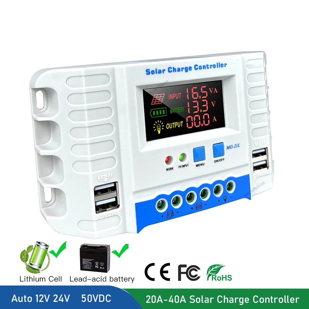 20A 30A 40A PWM 50VDC Auto 12V 24V Solar Charge Controller LCD Display Solar Panel Charger Regulator With 4 USB Port
20A 30A 40A PWM 50VDC Auto 12V 24V Solar Charge Controller LCD Display Solar Panel Charger Regulator With 4 USB Port