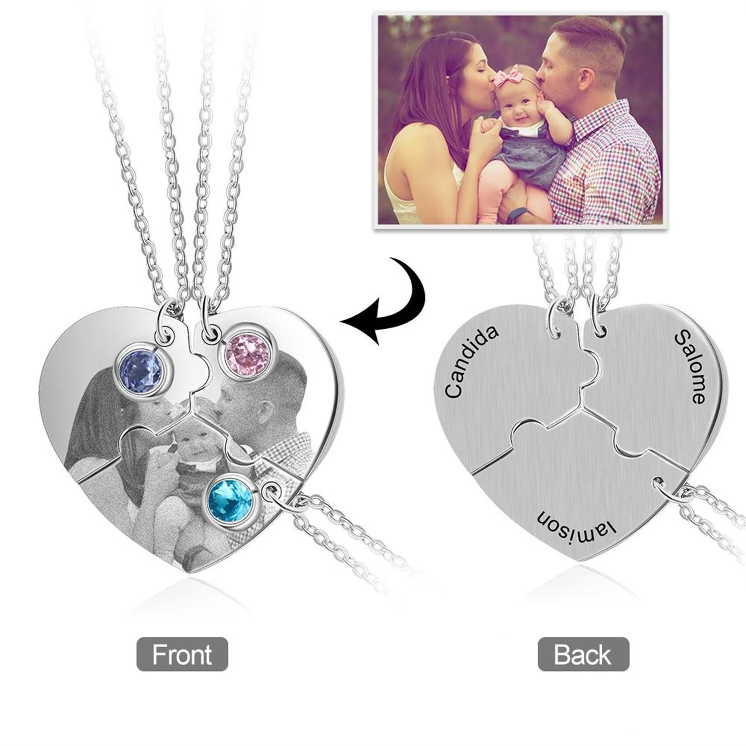 Heart Matching Photo Necklace With 3 Birthstones Engraved 3 Names Personalized Gift For Family Friends Stainless Steel Jewelry
Heart Matching Photo Necklace With 3 Birthstones Engraved 3 Names Personalized Gift For Family Friends Stainless Steel Jewelry